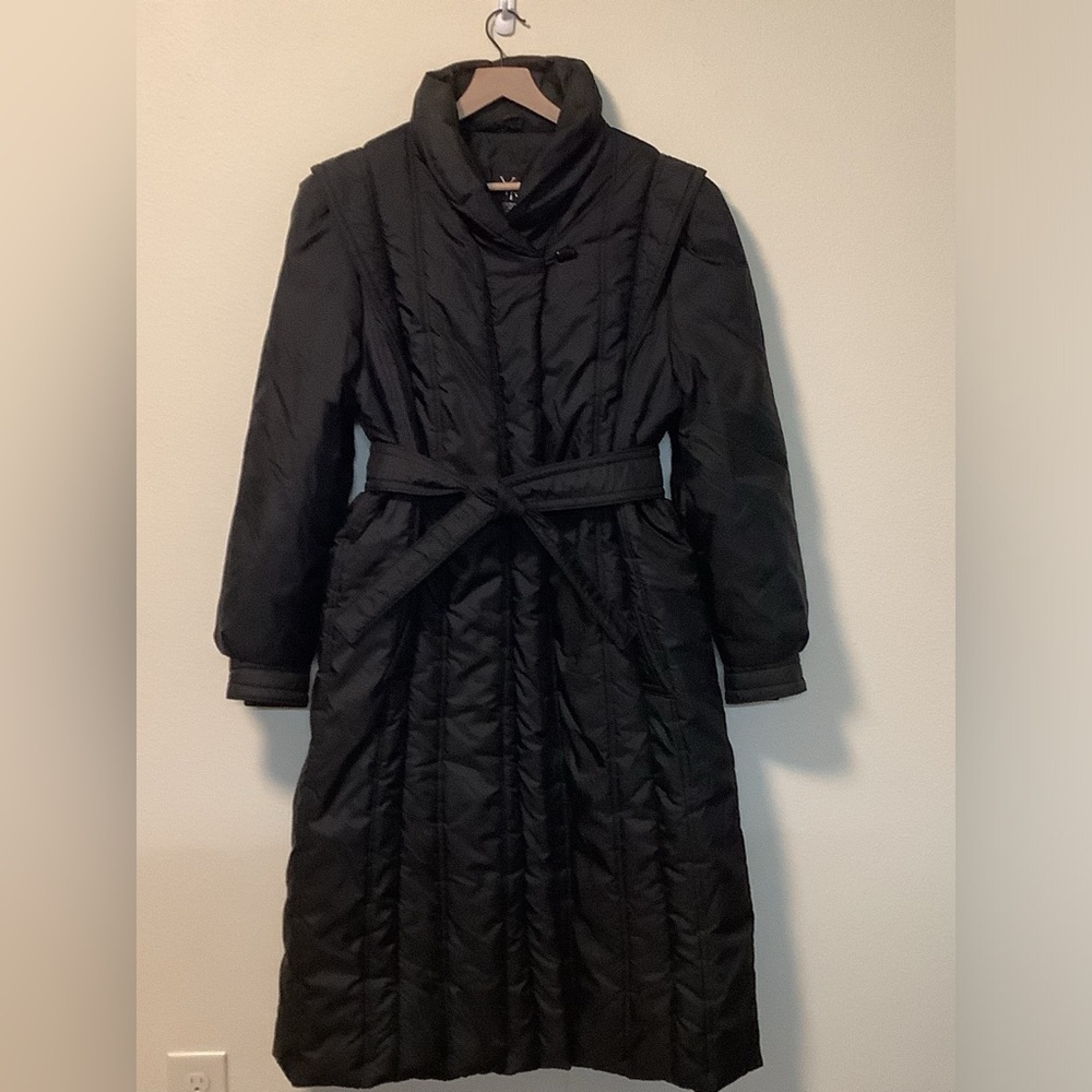 Vintage YR women’s black midi maxi size 20 tie waist belt Y2K retro Puff Coat